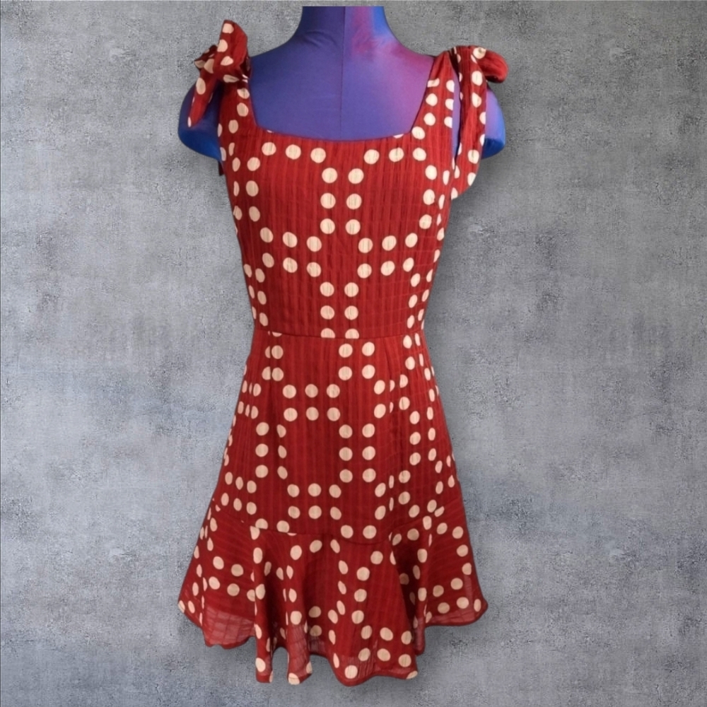 Goodnight Macaroon Chiffon Rust Polka Dot Mini Dress Size Small Women's A43